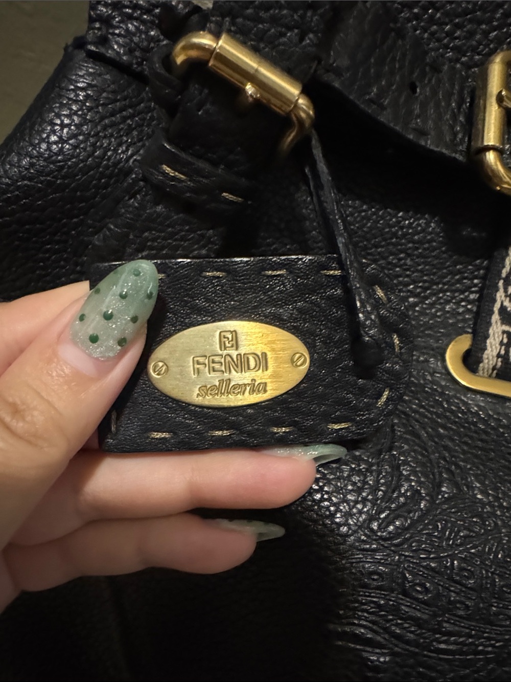 Authentic Fendi Selleria Small Black Pebbled Leather Horse Embossed Handbag|Rare - Picture 4 of 14